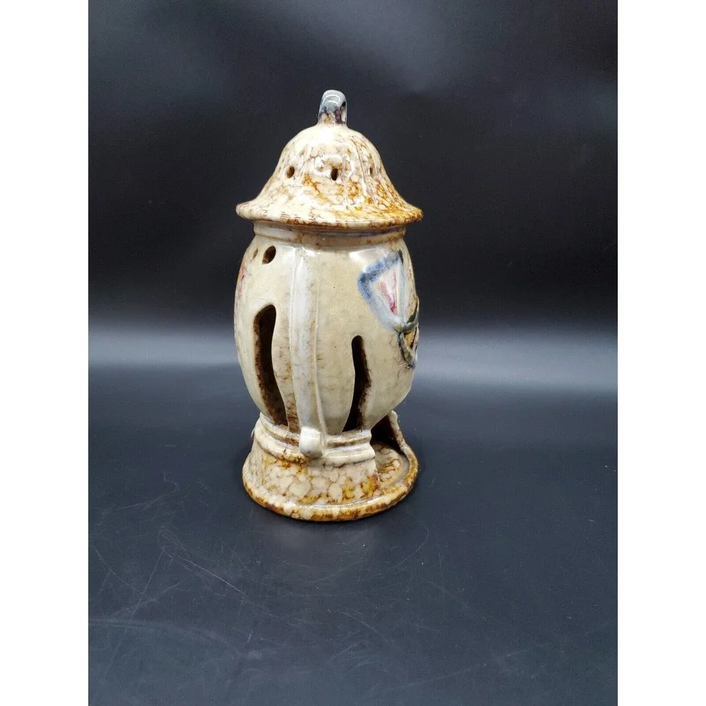 7" Clay Pottery Fish Hanging Candle Lamp Lantern Glazed Earth tones B39 - Picture 4 of 5